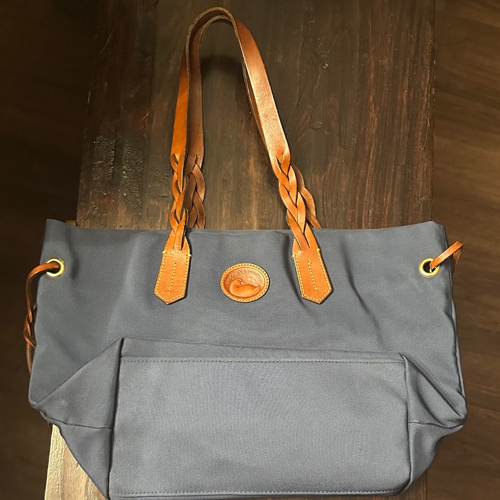 Dooney & Bourke Navy Tote with Tan Leather Straps